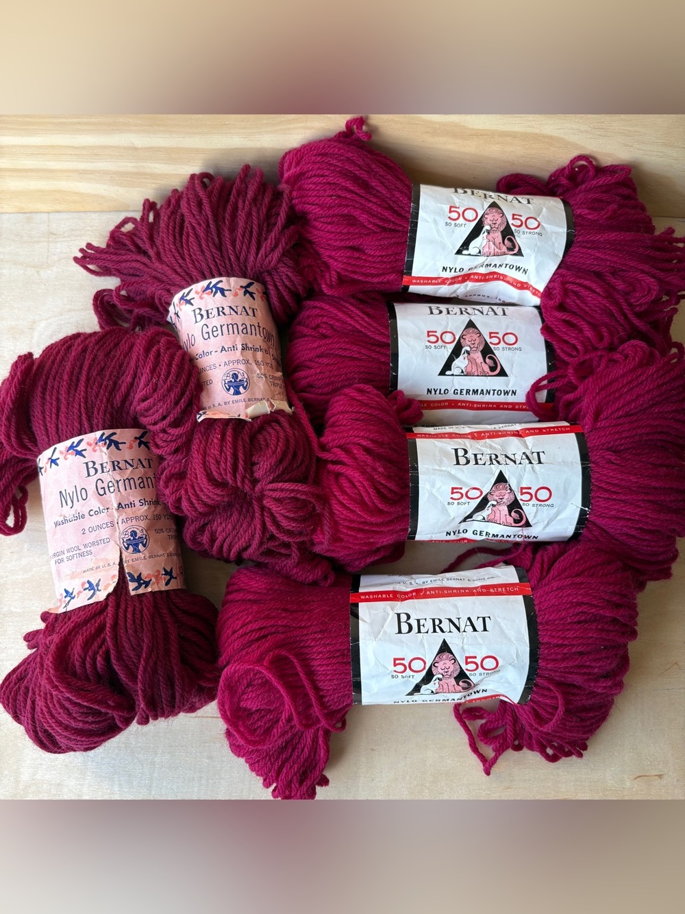 Vintage Bernat 50% Wool 50% Nylo Germantown Yarn 150 Yards 2.1 Oz Two Colors